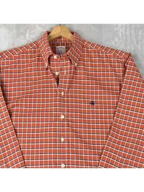 Brooks Brothers 346 The Original Button Down Shirt Orange Plaid Supima Cotton M